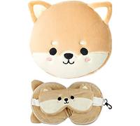 Puckator Cojín de viaje Relaxeazzz peluche 2-en-1 con antifaz - Shiba Inu Multicolor