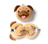 Puckator Coussin de Voyage Relaxeazzz Peluché 2-en-1 Avec Masque Yeux Mopps-Chien Carlin Cojines, Poliéster Elastano, Multicolor, único