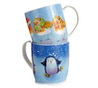 Puckator Ensemble 2 Mugs Porcelaine de Noël Jan Pashley - Oiseau Rouge-Gorge et Pingouins à Patins Marca