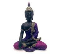 Puckator - Estatua de Buda tailandés en meditación onírica - Negro y Morado - Hecho de Resina y Pintada a Mano
