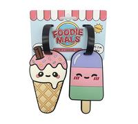 Puckator Foodiemals - Juego de 2 etiquetas de equipaje de PVC con nombre de maleta para maletas, viajes, vacaciones, crucero, vuelo, aeropuerto, esenciales para etiquetas, hombres, mujeres, niños
