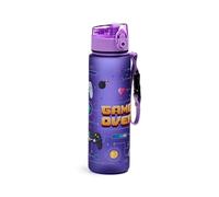 Puckator Game Over Pop Top - Botella irrompible de 600 ml, reutilizable, aislada, para niñas y niños, con asa de transporte y pajita, sin BPA, para guardería escolar