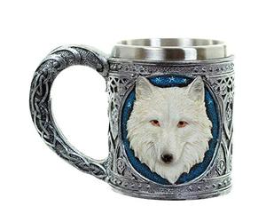 PUCKATOR - Jarra Decorativa, diseño de Lobo, Color Blanco