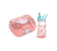 Puckator Juego de fiambrera rosa para niña (fiambrera para alimentos y botella con pajita) - Magia del unicornio y arcoíris, sin BPA