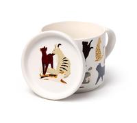 Puckator Juego de taza de gato de porcelana y posavasos/tapa - Gatos Feline Fine - Regalo para mujer