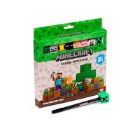 Puckator Minecraft - Juego de bolígrafos de punta fina con tapa de silicona, juego de 8 piezas, paquete de bolígrafos negros para oficina, escritura, universidad, unisex