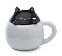 Puckator Mug Avec Couvercle Feline Fine-Chat Tazas de Desayuno, Cerámica, Multicolor, único