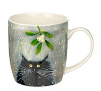 Puckator Mug de Noël en Porcelaine Kim Haskins - Chat Noir Sous Branche de GUI Marca