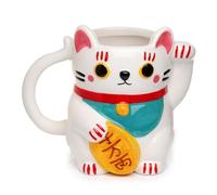 Puckator Mug en Forme Blanc Maneki Neko-Chat Porte-Bonheur Tazas de Desayuno, Multicolor, único