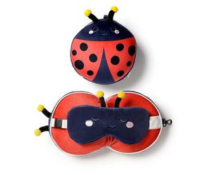 Puckator Relaxeazzz Adorabugs Mariquita - Almohada Redonda de Viaje y máscara de Ojos de Felpa, máscara de Ojos para Dormir, Accesorios de Viaje para niños para Dormir en avión, Almohadas de Cuello