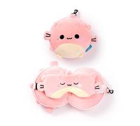 Puckator Relaxeazzz Adoramals Almohada de Viaje de Peluche y máscara para los Ojos - Máscara de sueño de Peluche para Aviones - Almohada de Vuelo para niños y Adultos - Bonita máscara de sueño,