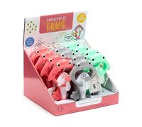 Puckator Shark - Ventilador de mano portátil de mano, portátil, con cara rosa, manivela manual, silencioso, para camping, festivales, accesorios, enfriador de cuello