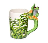 Puckator Taza con asa en forma de rana SMUG23 Porcelana Verde 8 x 11,5 x 13,5 cm diseño jungla