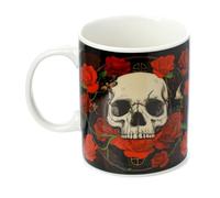 Puckator Taza de café de porcelana con diseño de calaveras y rosas, accesorios divertidos para el hogar, bonitos regalos para novia, tazas grandes para hombres y mujeres, bebidas calientes, lindas