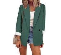 PUDANA Chaquetas De Traje con Bolsillos De Utilidad Frontal Abierta para Mujer Chaquetas De Punto De Oficina De Trabajo con Solapa Chaquetas De Traje De Manga 3/4 Ligeras Verde L