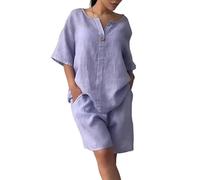 PUDANA Mujeres Camisetas Básicas Lisas De Manga Corta En Tallas Grandes Conjuntos Veraniegos Informales Con Pernera Ancha Violeta S