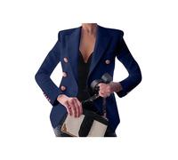 PUDANA Mujeres De Color Sólido Casual Chaqueta De Manga Larga Cuello Solapa Botón Blazer Chaqueta Slim Fit Azul Marino XS
