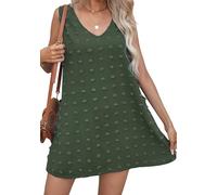 PUDANA Mujeres Vestidos Sin Mangas Suaves Escote En V Vestido Camisero De Verano Corte En A Minivestido Fluido Verde Militar S