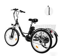 Pudari Triciclo eléctrico para adultos M300 Batería extraíble de 36 V 15 Ah Neumáticos antideslizantes y resistentes al desgaste de 24 x 2,125 pulgadas Triciclo de camping Triciclo de transporte para