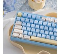 Pudding - Teclas PBT, teclas translúcidas azules que brillan a través de ellas, teclas minimalistas de doble disparo, juego de teclas retroiluminadas de perfil cereza para 60%, 65%, 75%, 100% Mx