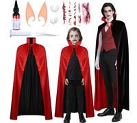 Puddry Disfraz Halloween Niño Adulto Vampiro, Capa Vampiro Niño Adulto, Color Negro y Rojo, Dracula Capa Halloween Niño Mujer Hombre para Fiesta de Cosplay