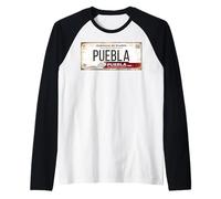 Puebla Mexico License Plate Mexican Travel Vacation Beach Camiseta Manga Raglan