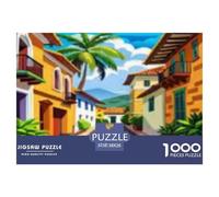 Pueblo 1000 Piezas Rompecabezas para Adultos Colorido,Serie de Pueblo Pequeño Divertido Desafiante y Rompecabezas Mental 1000 Pz Rompecabezas para Adultos 100% Cartón Recvcled38x26cm/1000pcs