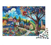Pueblo bajo árbol Rompecabezas 1000 Piezas Cartón Grueso para Adultos Decoración Pared para Decorar Mejor Regalo Oferta 38x26cm/1000pcs