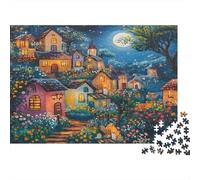 Pueblo Brillante bajo Luna Llena Puzzle El Paisaje Rompecabezas 1000 Piezas - Desafiante, Adultos, Juego Familiar, Decoración del Hogar 52x38cm/1000pcs