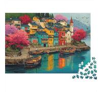Pueblo Colorido Junto al Lago Puzzle de 1000 Piezas Puzzle para Adultos Vista al Lago Puzzle para Toda la Familia Relajación Regalo 70x50cm/1000pcs