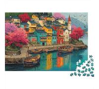 Pueblo Colorido Puerto 1000 Vibrante Vista a la Ciudad Costera Piezas Puzzle Cartón Reciclado Niños Relajación Regalo Estimulante Aniversario Desafío Hombres Decoración 38x26cm/1000pcs