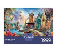 Pueblo con Molinos de Viento Entre Flores 1000 Piezas Puzzle Clásico Paisaje Rural Puzzle, Cartón Grueso - Adolecentes 12-18, Entrena La Lógica, Amantes De Puzzles 52x38cm/1000pcs