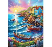 Pueblo costero al Atardecer Puzzle 1000 Piezas Cartón Grueso para Toda La Familia Animales y Plantas Desarrollo Lógica Agilidad Mental Actividad Hacer En Grupo Idea De Regalo 1000 PCS