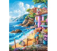 Pueblo costero al atardecer Puzzle 500 Piezas Cartón Blanco Premium Para Coleccionistas Cuento de Hadas de Animales y Plantas Desarrollo Cognitivo Ocio Tranquilo Casa Compatible Marco Estándar 500 PCS