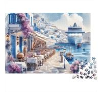 Pueblo Costero Mediterráneo Puzzle de 1000 Piezas Papel para Adultos Barco de Crucero Puzzle para Toda la Familia Decoración 70x50cm/1000pcs
