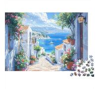 Pueblo costero mediterráneo Puzzle para Adultos Puzzle de 1000 Piezas Vista al mar Relajación Decoración hogar 52x38cm/1000pcs