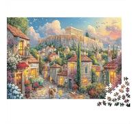 Pueblo de Atenas Set De Rompecabezas 1000 Piezas, Papel Grueso,Paisaje de la Ciudad mediterránea Decoración Interior, Regalo Año Nuevo, Relajación En Casa, Juego Cerebral 70x50cm/1000pcs