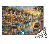 Pueblo de Canales Encantador - Puzzle 1000 Piezas Casas a Orillas del Río Cartón Grueso para Mejorar la Concentración Decoración de Pared 38x26cm