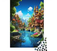 Pueblo de Cuentos de Hadas Puzzle Imposible,desafío for Adults Arte psicodélico Entretenimiento Creativo 1000 Piezas Obra De Arte De Juego De para Adultos Y Niños 1000pcs (75x50cm)