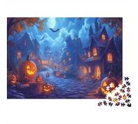 Pueblo de Halloween Rompecabezas Imposible,desafío for Adults Jack-o'-Lantern Entretenimiento Creativo 1000 Piezas Obra De Arte De Juego De para Adultos Y Niños Mayores De 12 Años 1000pcs (75x50cm)