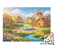 Pueblo de Molino de Viento Puzzle de 1000 Piezas Papel Puzzle para Adultos Vista Jardín Natural Puzzle para Toda la Familia Relajación Concentración Decoración Hogar Regalo 38x26cm/1000pcs