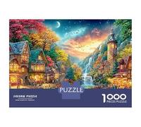 Pueblo de montaña Junto a una Cascada al Atardecer Puzzle De 1000 Piezas Ciudad Europea Ideal para Hombres, Mujeres, Ancianos Y Mayores 38x26cm/1000pcs