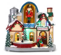 Pueblo de Navidad animado, cascanueces musical iluminado, exhibición de | Decoración navideña de cascanueces con taller giratorio, música y luces coloridas para mesa interior