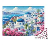 Pueblo de una Isla Griega Puzzles 1000 Piezas Papel Reciclado para Adultos Puzzle para Adultos Juego Familiar Divertido y desafiante Excelente Idea de Regalo para Mujeres y Hombres 52x38cm/1000pcs
