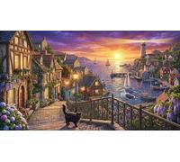 Pueblo del Atardecer Junto al Mar Puzzle 1000 Piezas Adultos Y Niños,Rompecabezas,14 Años+,Regalo Ideal,Desafío,Deco Pared,Premium,Cartón,Anti-estrés,Relax,Reto,Educativo 38x26cm