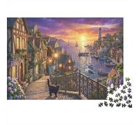 Pueblo del Atardecer Junto al Mar Puzzle De Madera 1000 Piezas Adultos Y Niños,Desafío,14 Años+,Deco Pared,Regalo Ideal,Rompecabezas,Anti-estrés,Relax,Reto,Madera,Educativo (75x50cm)