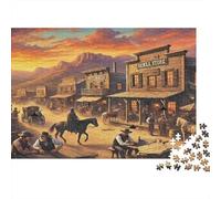 Pueblo del Oeste Atardecer Puzzle de 1000 Piezas Puzzle para Adultos Papel Calle Retro Relajación Decoración Hogar 70x50cm/1000pcs
