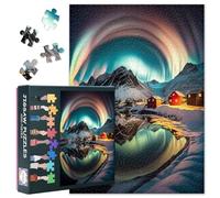 Pueblo desafiante con Aurora Puzzles para adultos, 1000 piezas Aurora Puzzles para decoración del hogar Imposible Difícil Star Trail Polar Lights Puzzle para juegos familiares 50 cm x 70 cm