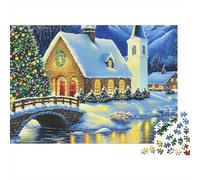 Pueblo Estrellado Navidad, Rompecabezas de 1000 Piezas para Adultos, Iglesia de Navidad, Pueblo nevado, Noche acogedora, Premium Grueso Resistente, Vibrante, desafiante, Regalo, 52x38cm/1000pzas
