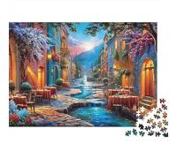 Pueblo Europeo Atardecer Puzzle de 1000 Piezas para Adultos Vista Río Relajante Hogar Regalo 38x26cm/1000pcs
